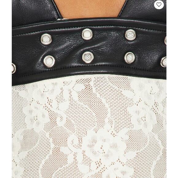 NEW WeWoreWhat Belt Bodice Lace Midi Maxi Dress Sz 8 Black Vegan Leather Ivory - Picture 10 of 15